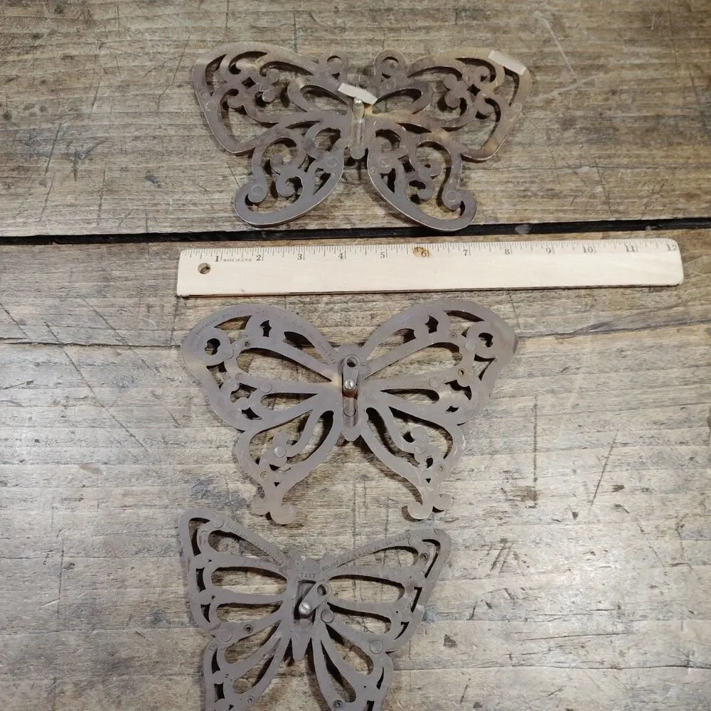 Three Homco Syroco Butterfly Faux Wood Wicker Wall Decor Set Vintage Brown